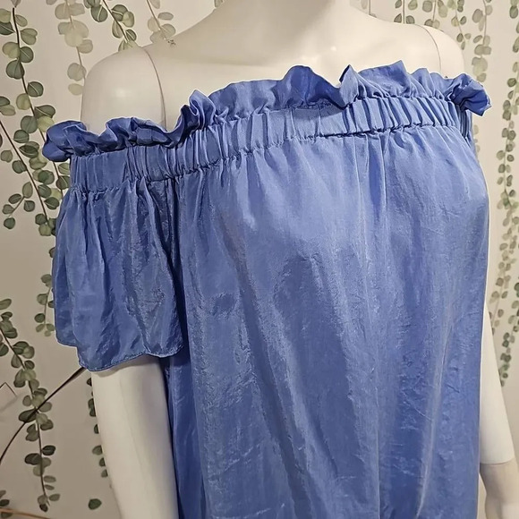 SANDRO Saint Trop Off-the-shoulder Top In Azur Blue Sz 1 or L - Picture 6 of 10